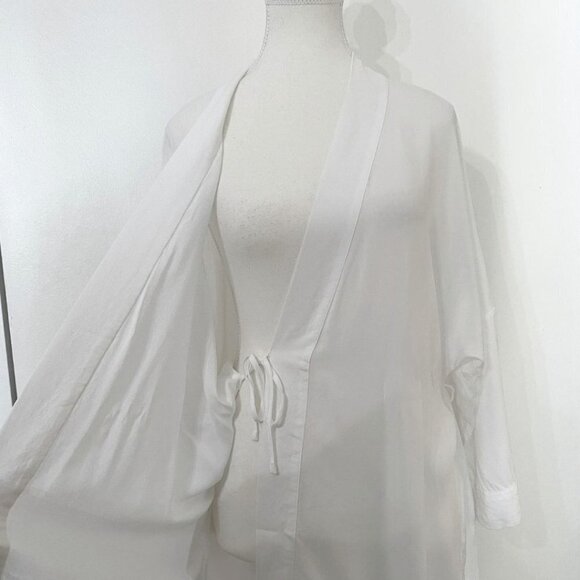 HANRO WHITE WRAP SURPLICE BELTED TUNIC KIMONO ROBE - XS - Picture 5 of 9